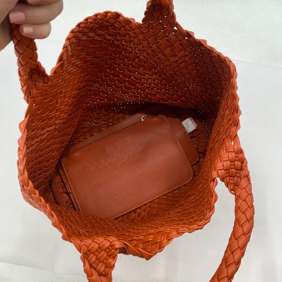 Anthropologie orange Woven Faux Leather Tote - Picture 5 of 7